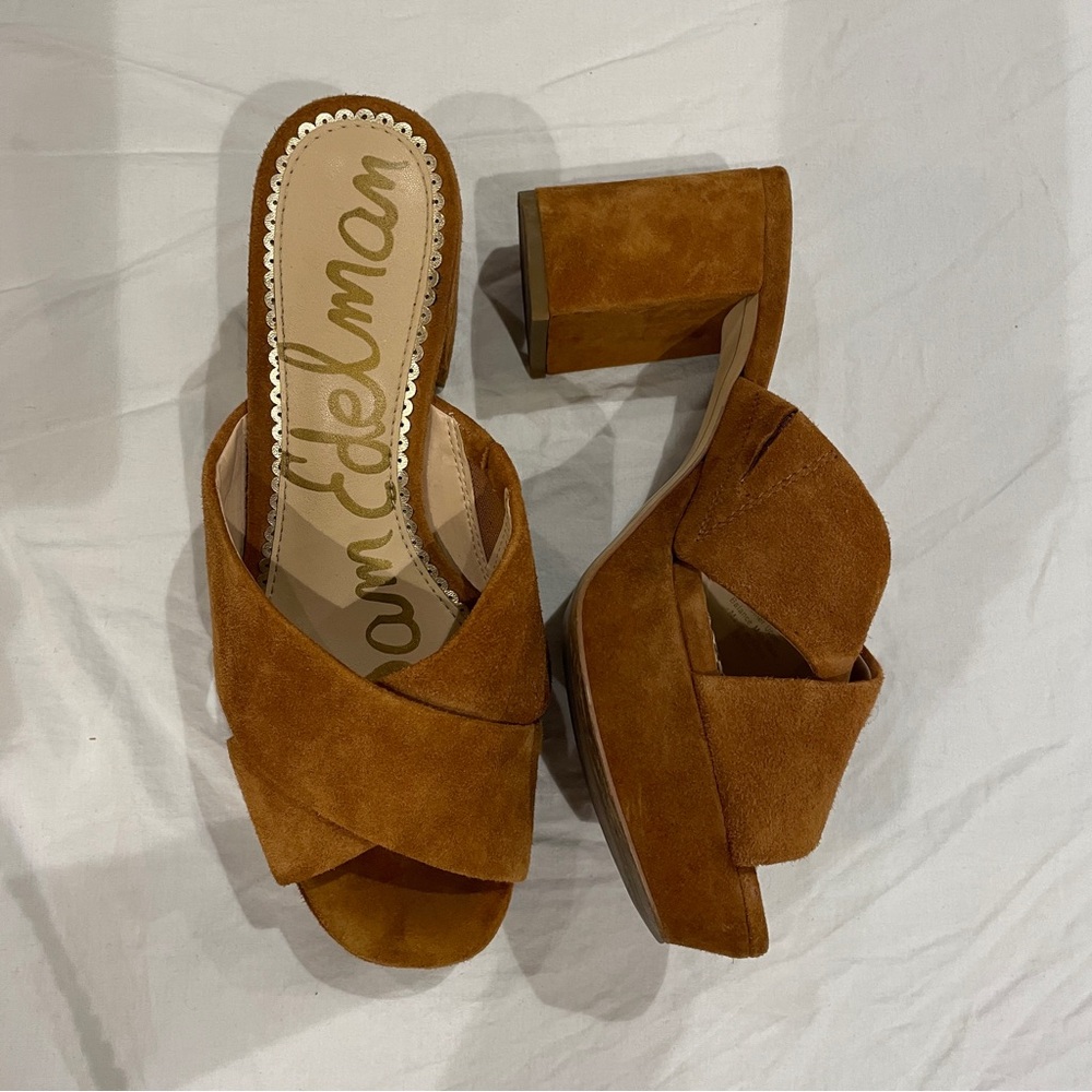 SAM EDELMAN Jayne Tan Suede Block Heel Sandals Size 6